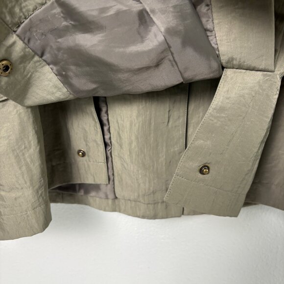 J Jill Cargo Utility Jacket Petite L LP Green Nylon Snap Safari Trench Belt Coat - Picture 4 of 11